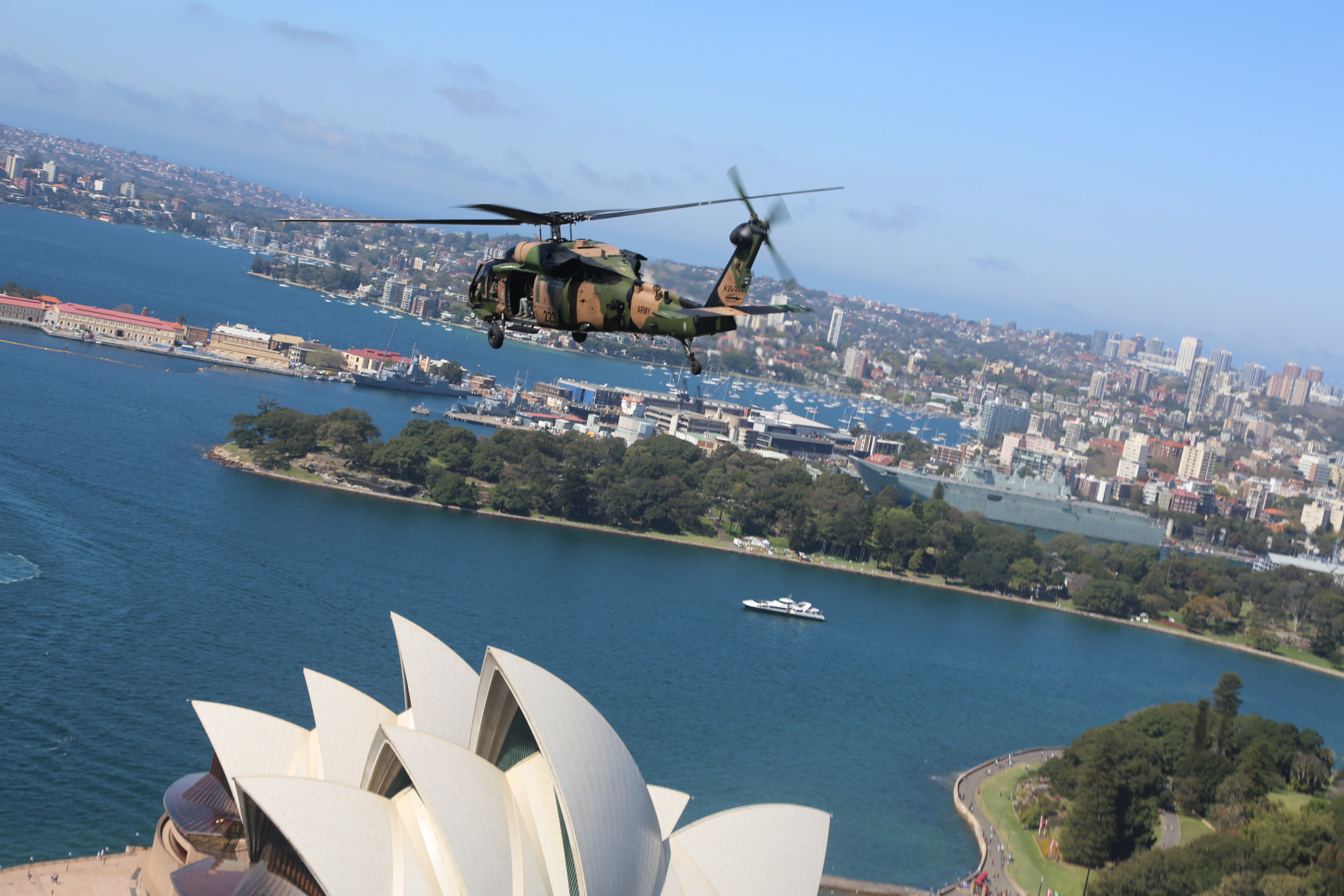 A Black Hawk helicopter over Sydney