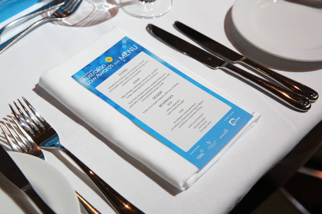 Australian Law Awards table placing and menu